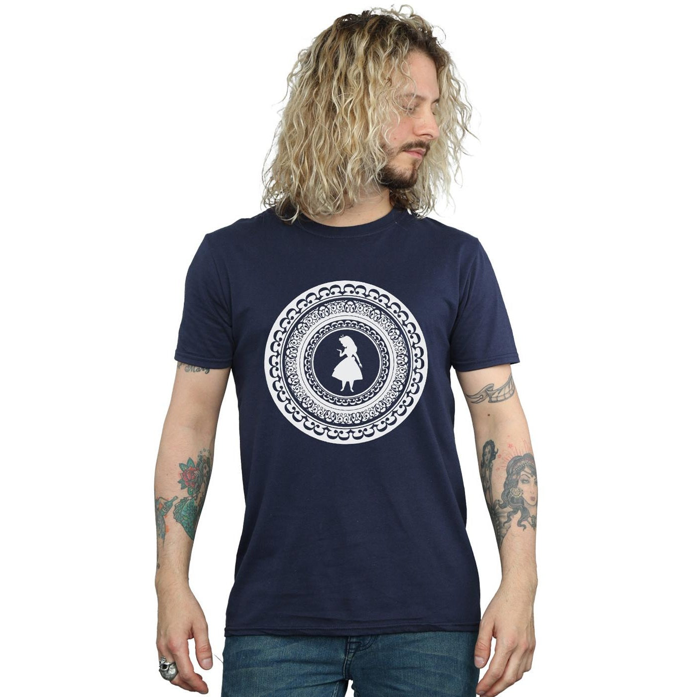 Navy Blue - Back - Disney Mens Alice In Wonderland Circle T-Shirt