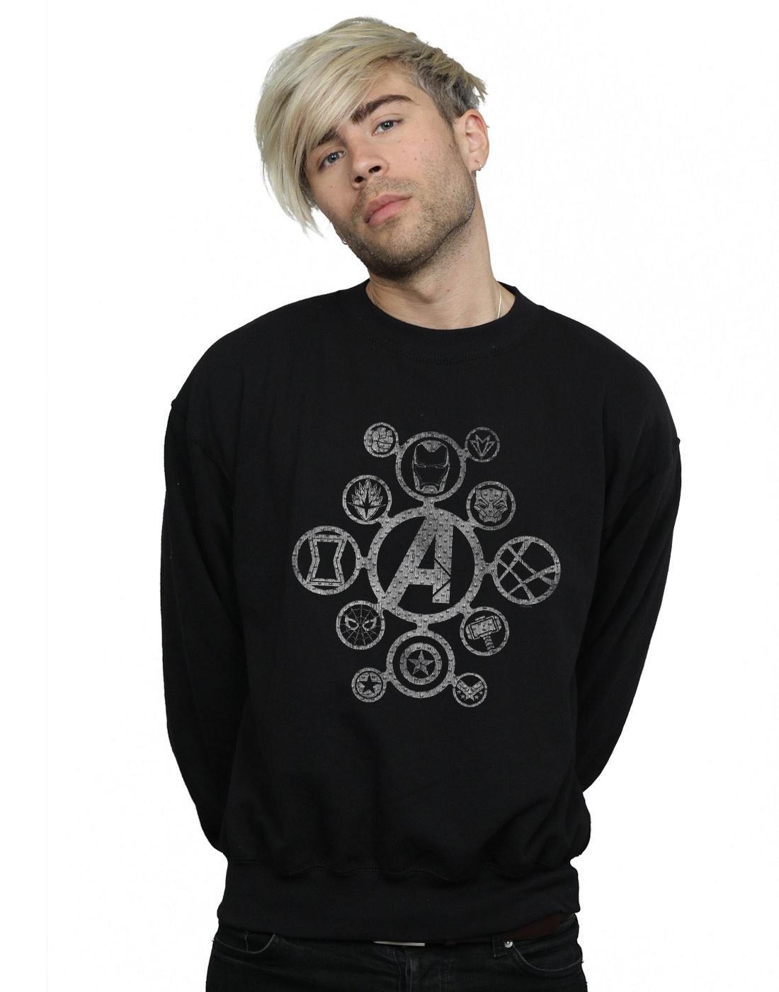 Black - Back - Marvel Mens Avengers Infinity War Distressed Metal Icons Cotton Sweatshirt