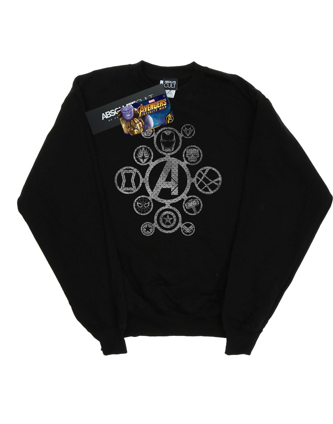 Black - Front - Marvel Mens Avengers Infinity War Distressed Metal Icons Cotton Sweatshirt