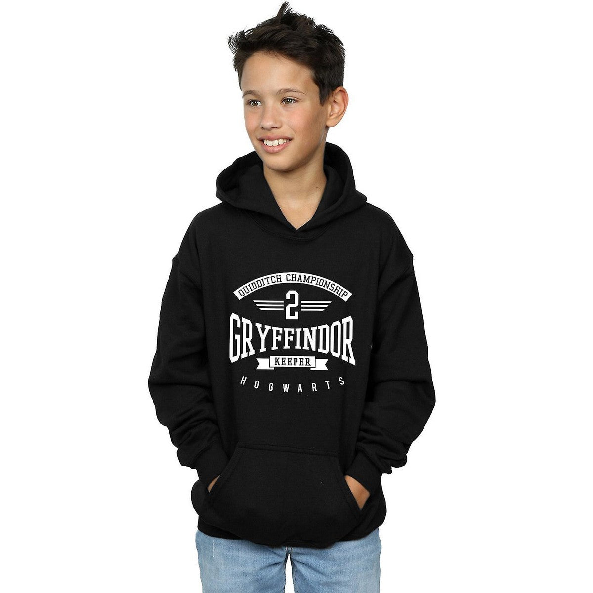 Black - Back - Harry Potter Boys Gryffindor Keeper Cotton Hoodie