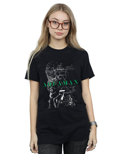 Black - Back - DC Comics Womens-Ladies Aquaman The Trench Sketch Cotton Boyfriend T-Shirt