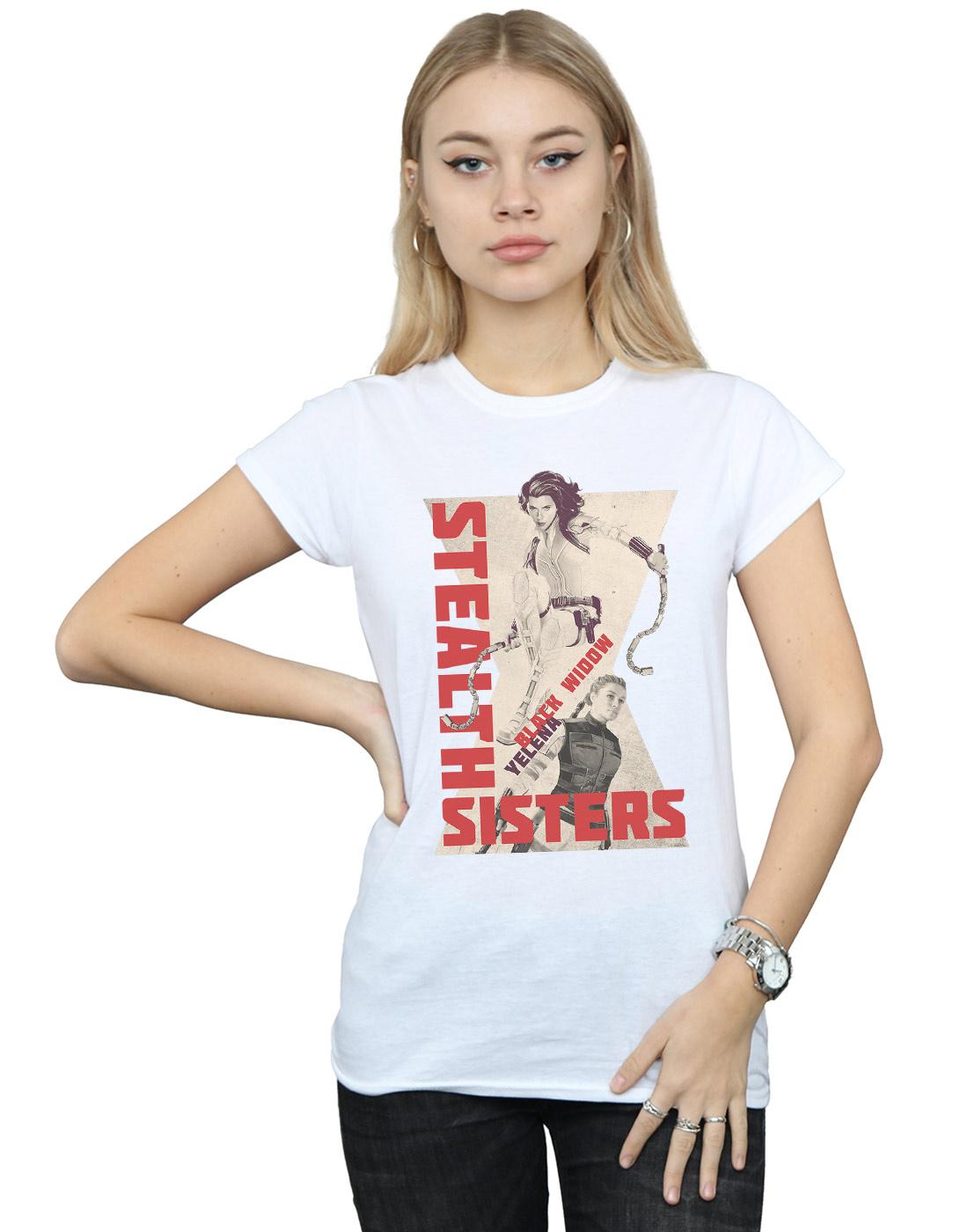 White - Back - Marvel Womens-Ladies Black Widow Movie Stealth Sisters Cotton T-Shirt
