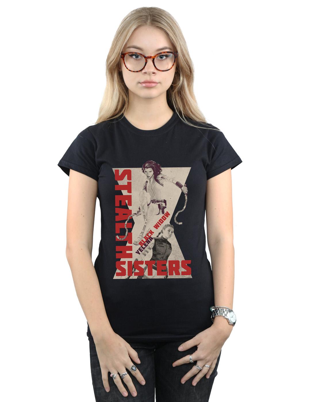 Black - Back - Marvel Womens-Ladies Black Widow Movie Stealth Sisters Cotton T-Shirt