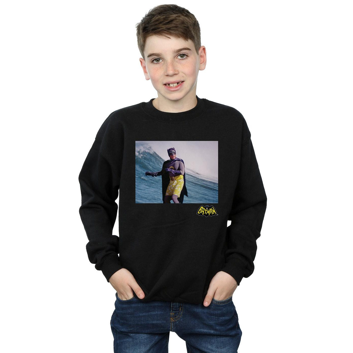 Black - Back - DC Comics Boys Batman TV Series Surfing Logo Sweatshirt