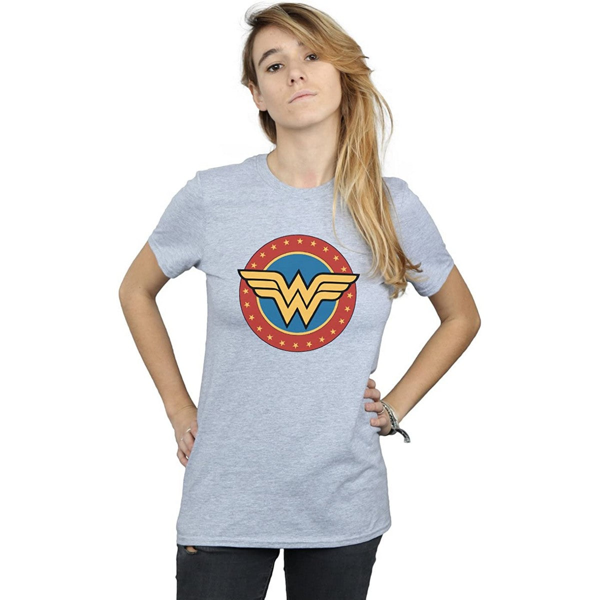 Sports Grey - Back - Wonder Woman Womens-Ladies Logo Boyfriend T-Shirt