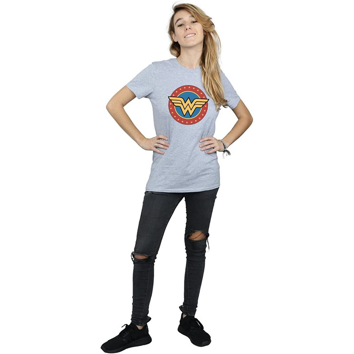 Sports Grey - Side - Wonder Woman Womens-Ladies Logo Boyfriend T-Shirt