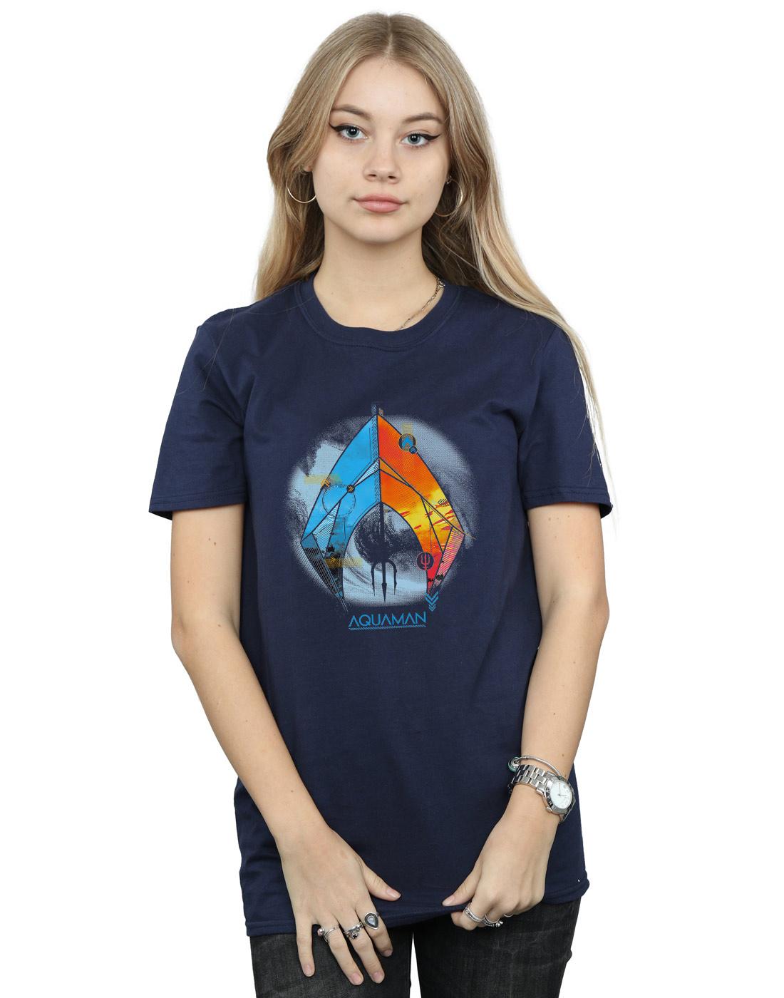 Navy Blue - Back - DC Comics Womens-Ladies Aquaman Tropical Logo Cotton Boyfriend T-Shirt
