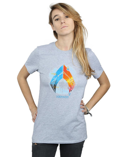 Sports Grey - Back - DC Comics Womens-Ladies Aquaman Tropical Logo Cotton Boyfriend T-Shirt