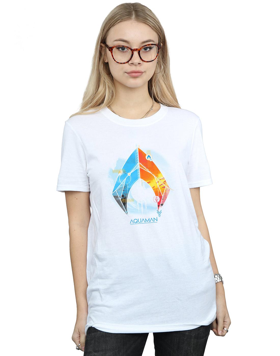 White - Back - DC Comics Womens-Ladies Aquaman Tropical Logo Cotton Boyfriend T-Shirt
