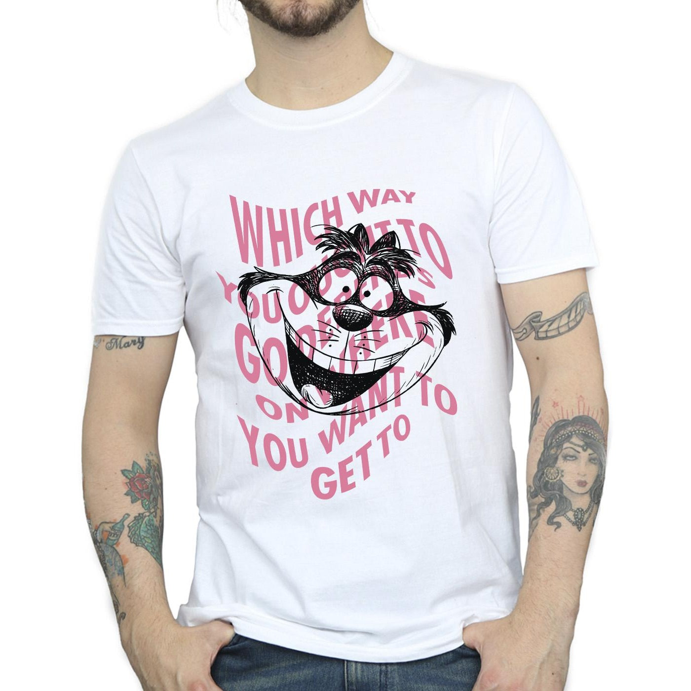 White - Side - Disney Mens Alice In Wonderland Chesire Cat T-Shirt