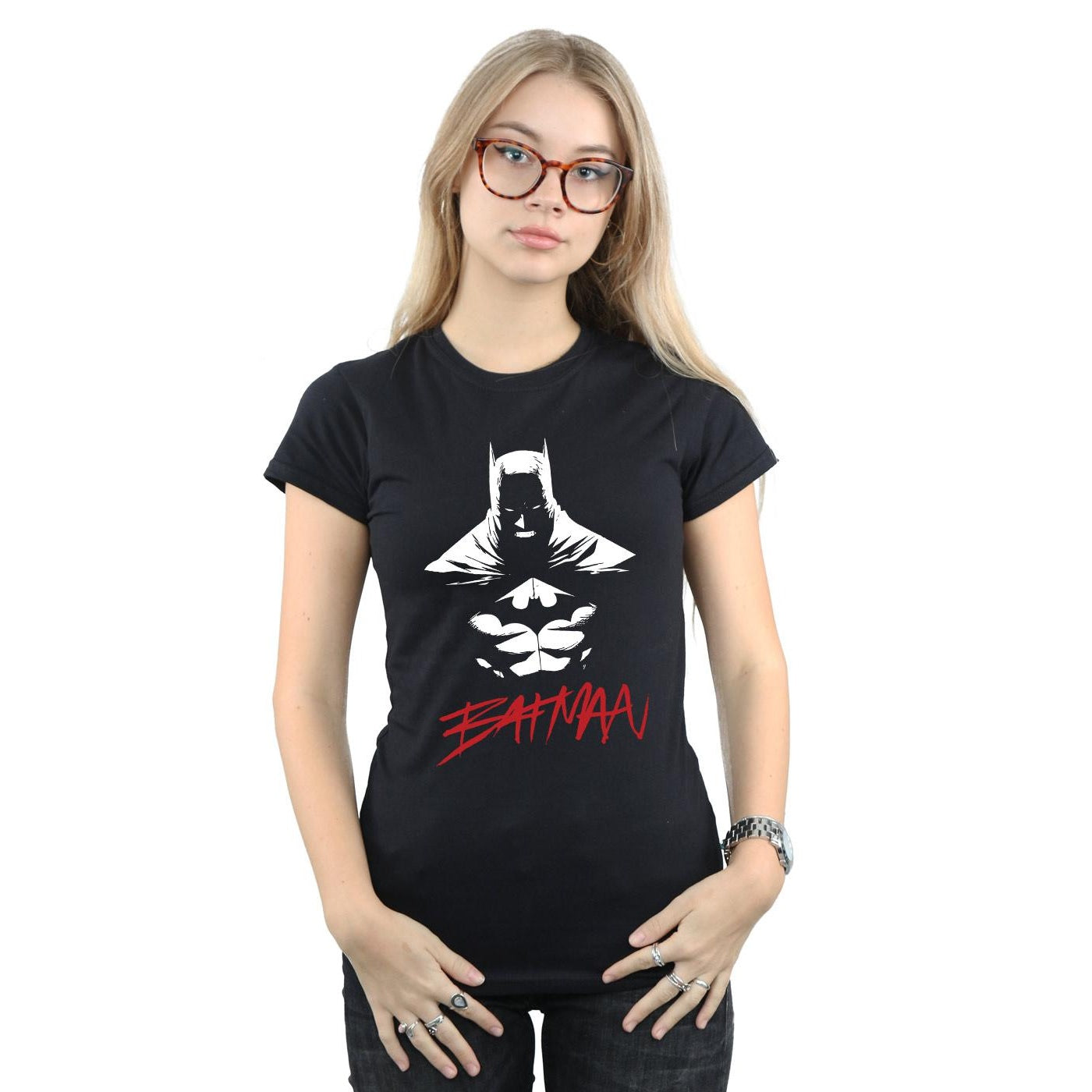 Black - Back - DC Comics Womens-Ladies Batman Shadows Cotton T-Shirt