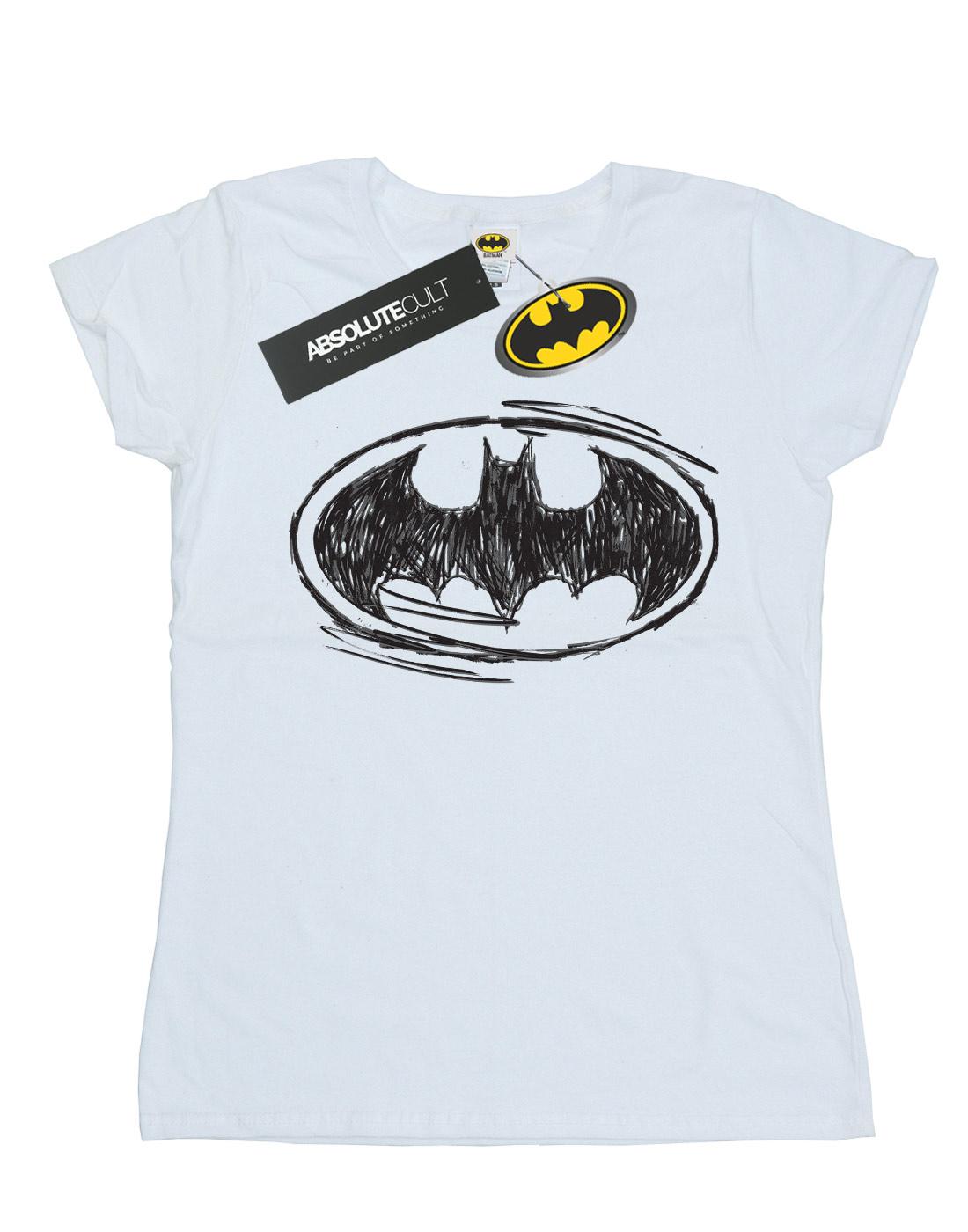 White - Front - DC Comics Womens-Ladies Batman Sketch Logo Cotton T-Shirt