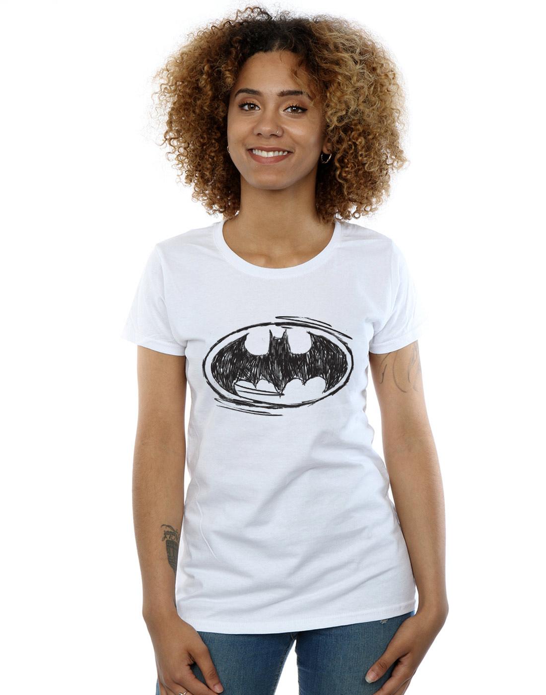 White - Back - DC Comics Womens-Ladies Batman Sketch Logo Cotton T-Shirt