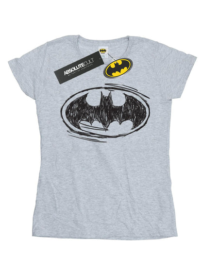 Sports Grey - Front - DC Comics Womens-Ladies Batman Sketch Logo Cotton T-Shirt