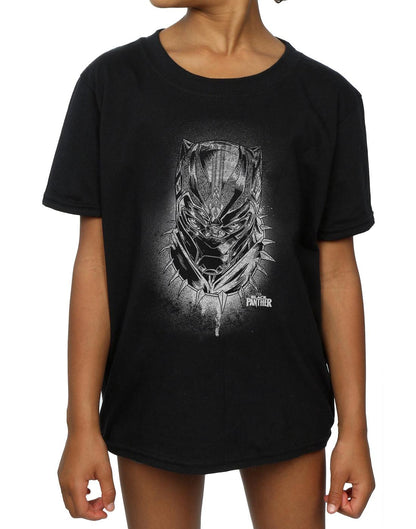 Black - Side - Marvel Girls Black Panther Spray Headshot Cotton T-Shirt