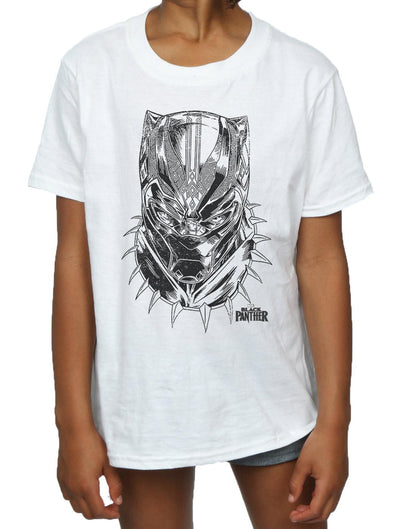 White - Side - Marvel Girls Black Panther Spray Headshot Cotton T-Shirt