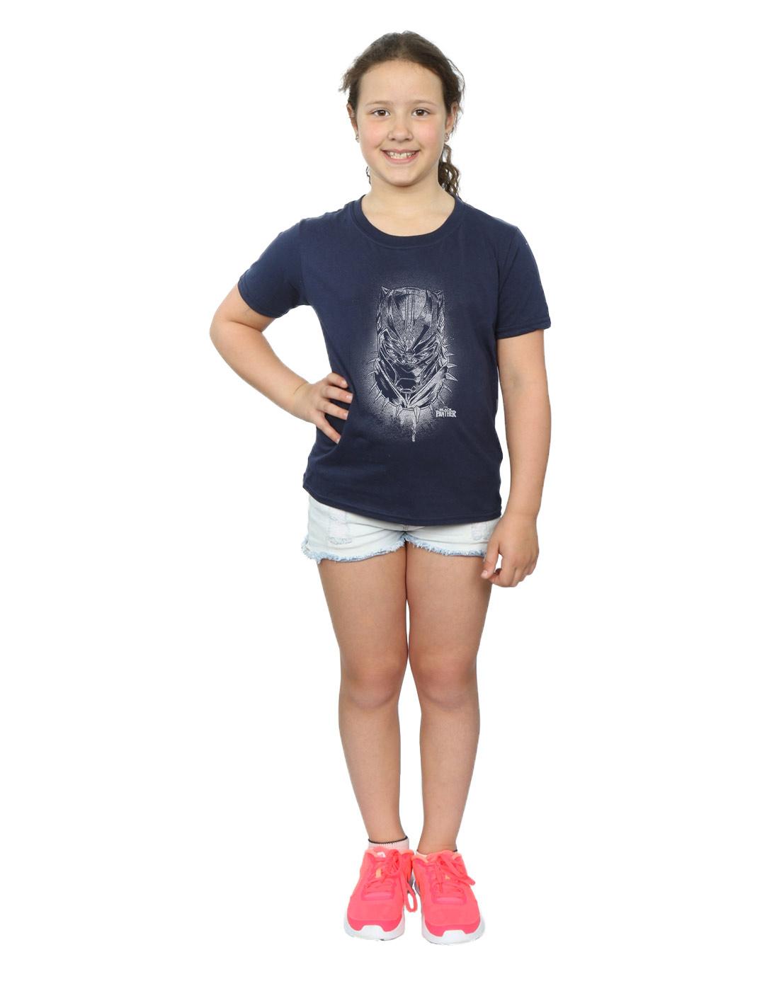 Navy Blue - Lifestyle - Marvel Girls Black Panther Spray Headshot Cotton T-Shirt