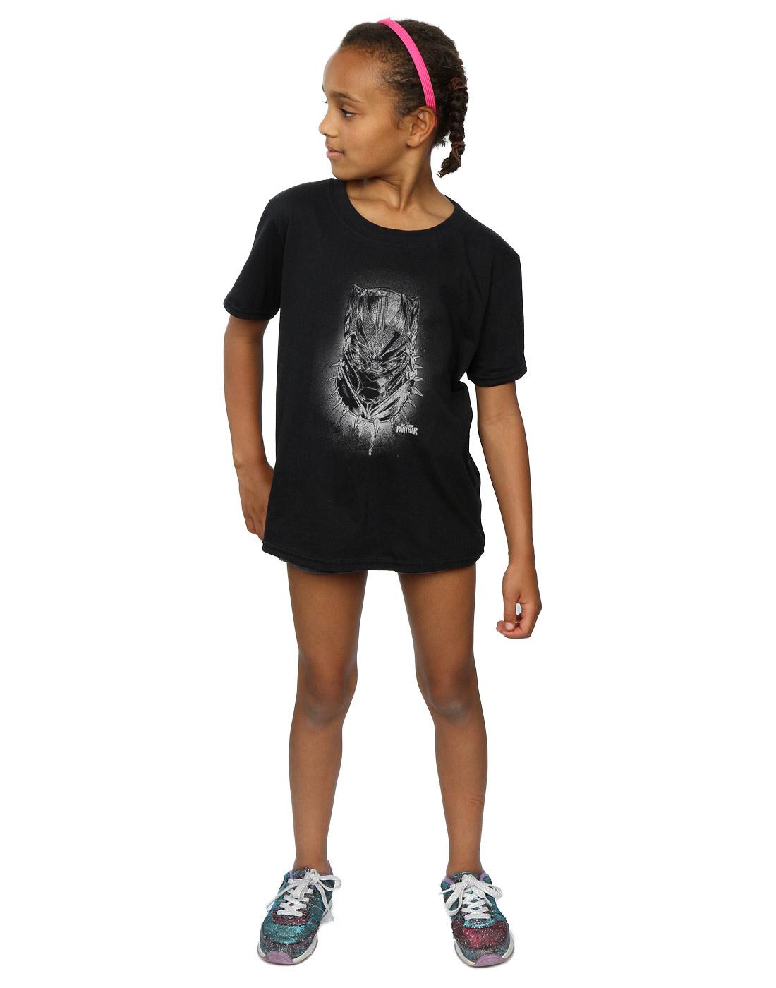 Black - Lifestyle - Marvel Girls Black Panther Spray Headshot Cotton T-Shirt