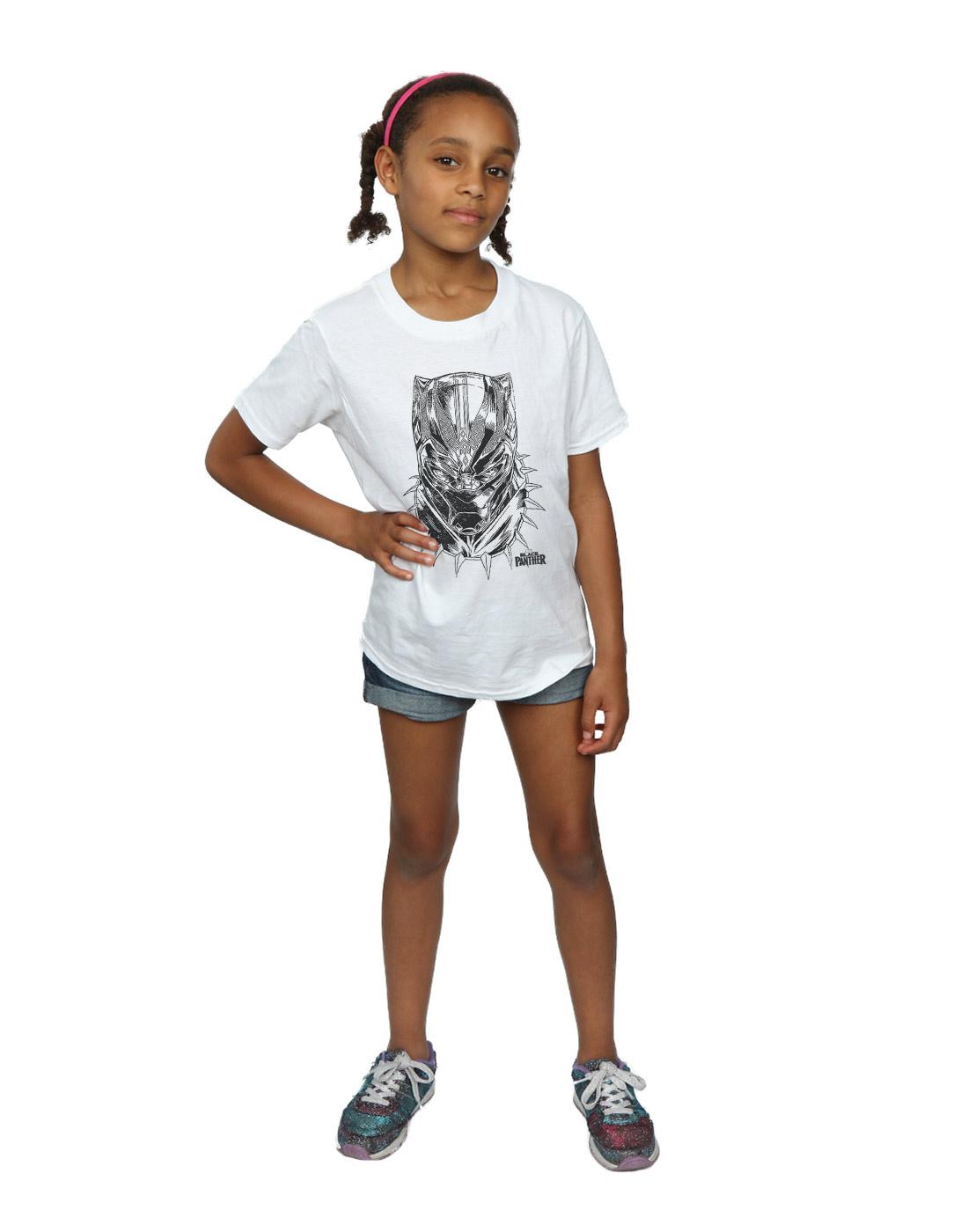 White - Lifestyle - Marvel Girls Black Panther Spray Headshot Cotton T-Shirt