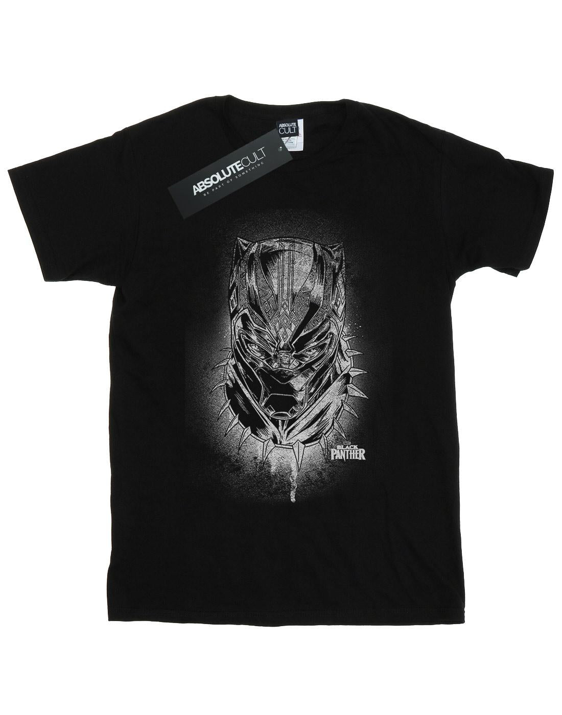 Black - Front - Marvel Girls Black Panther Spray Headshot Cotton T-Shirt