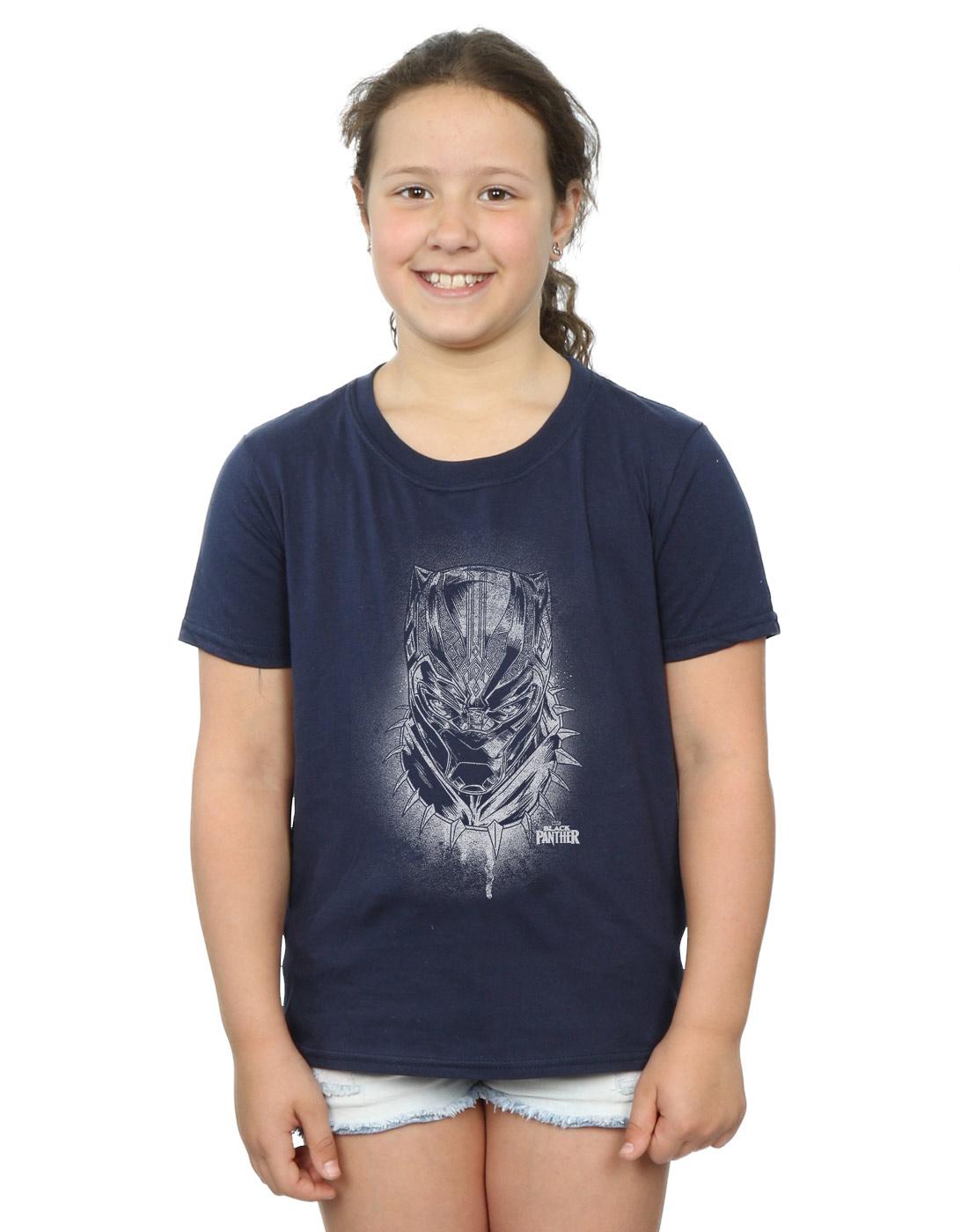 Navy Blue - Back - Marvel Girls Black Panther Spray Headshot Cotton T-Shirt