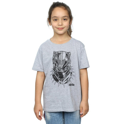Sports Grey - Back - Marvel Girls Black Panther Spray Headshot Cotton T-Shirt