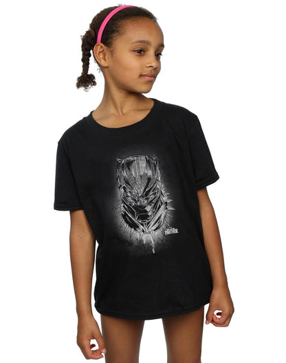 Black - Back - Marvel Girls Black Panther Spray Headshot Cotton T-Shirt