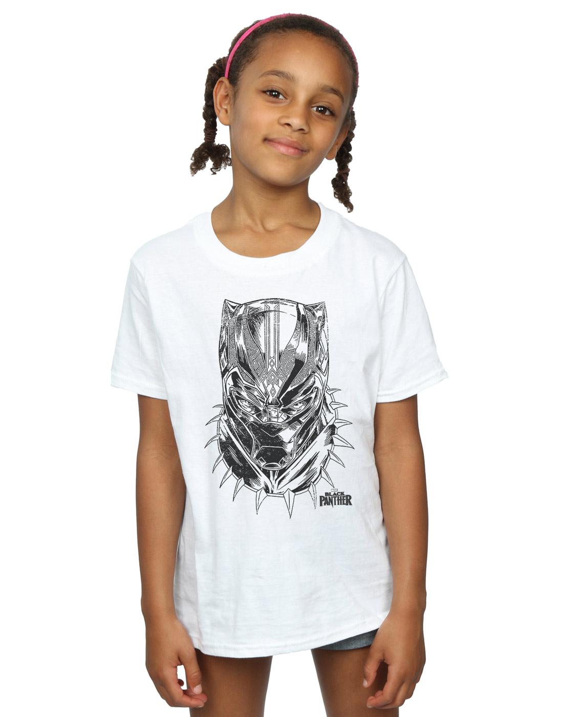 White - Back - Marvel Girls Black Panther Spray Headshot Cotton T-Shirt