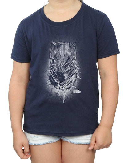 Navy Blue - Side - Marvel Girls Black Panther Spray Headshot Cotton T-Shirt