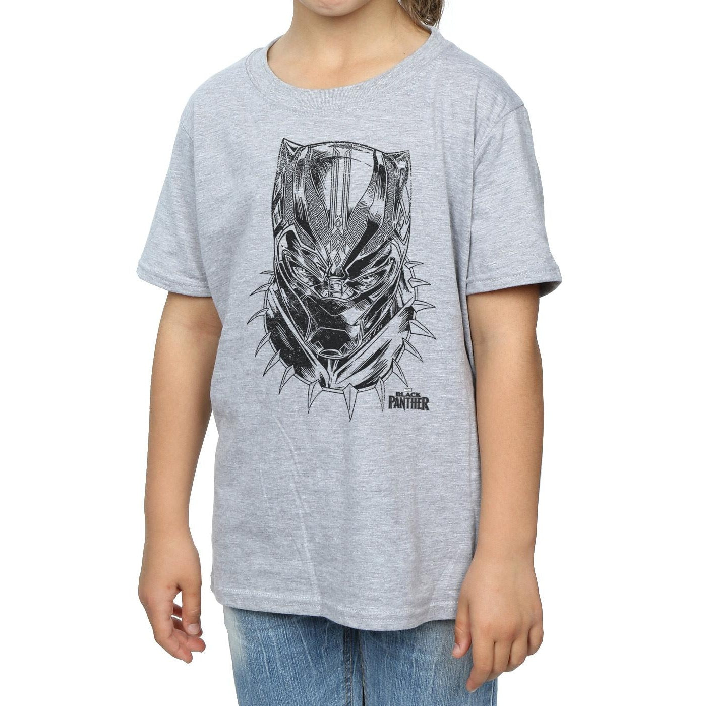Sports Grey - Side - Marvel Girls Black Panther Spray Headshot Cotton T-Shirt