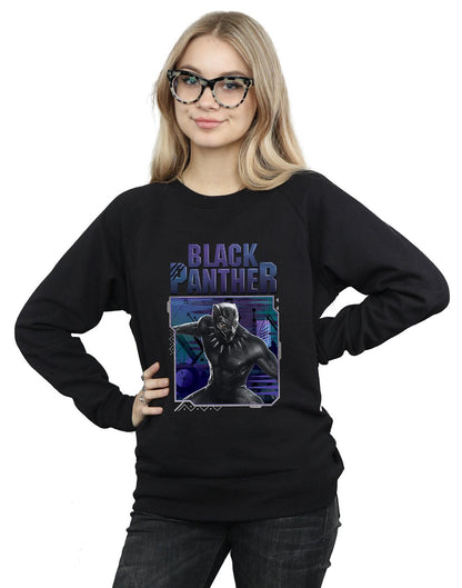 Black - Back - Marvel Womens-Ladies Black Panther Tech Badge Sweatshirt