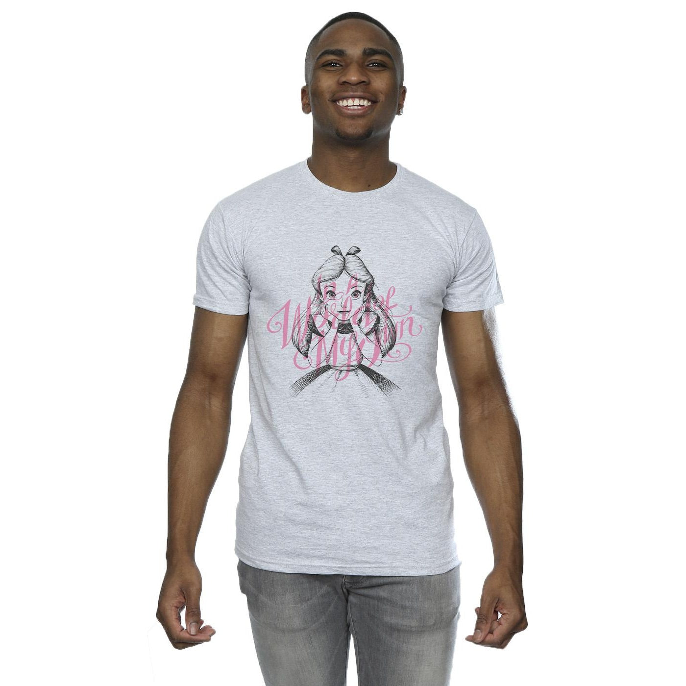 Sports Grey - Back - Disney Mens Alice In Wonderland In A World Of My Own T-Shirt