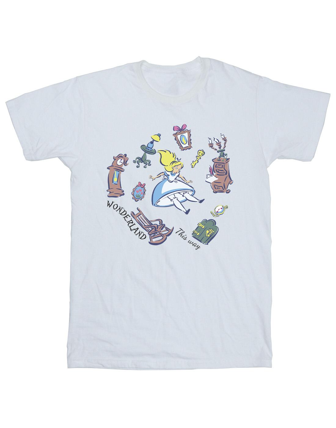 White - Front - Disney Mens Alice In Wonderland Falling T-Shirt