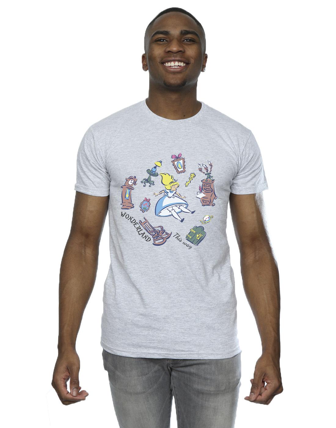 Sports Grey - Back - Disney Mens Alice In Wonderland Falling T-Shirt