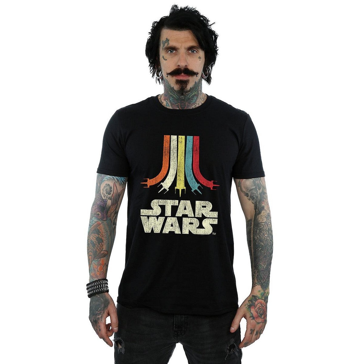 Black - Side - Star Wars Mens Rainbow Cotton T-Shirt
