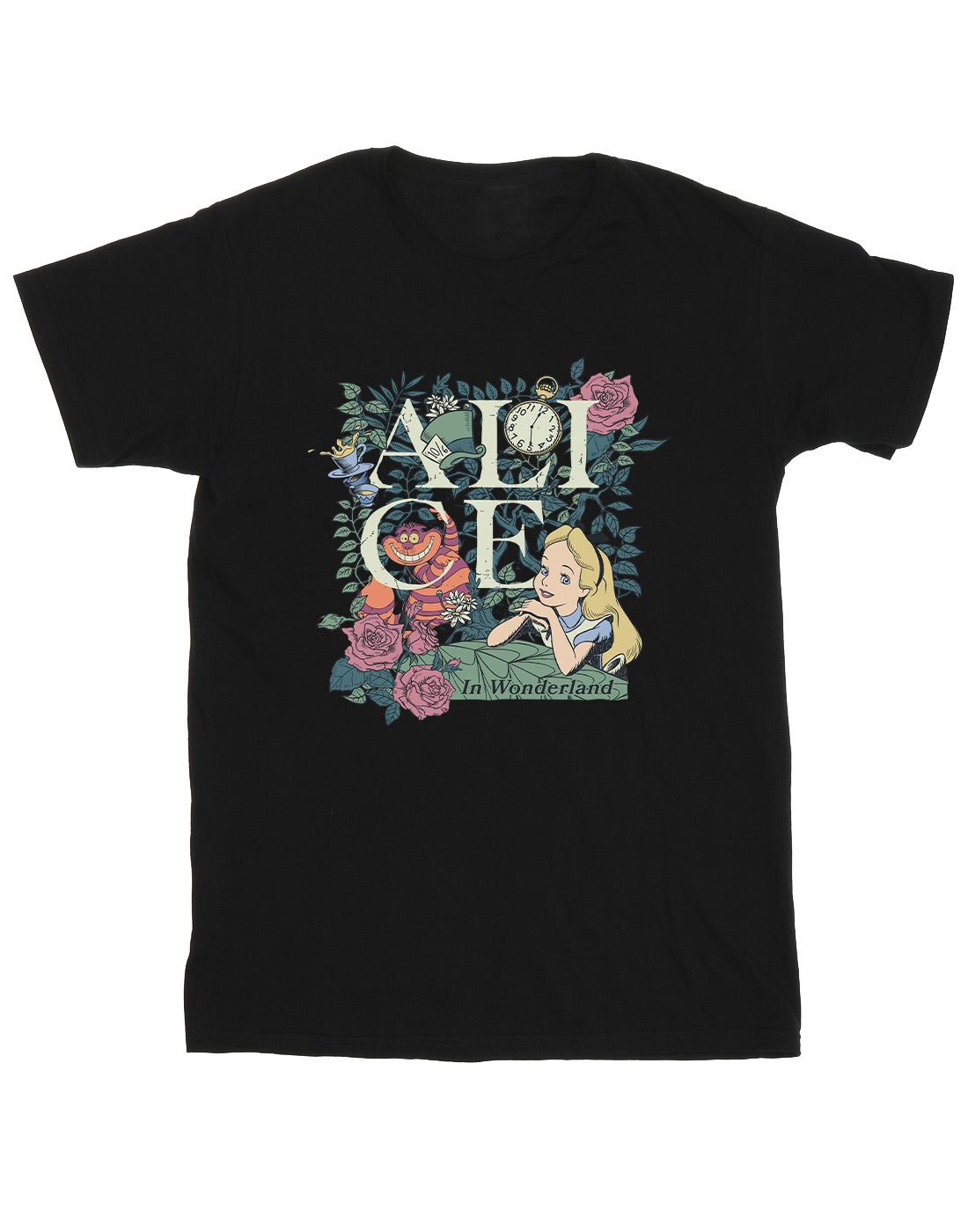 Black - Front - Disney Mens Alice In Wonderland Leafy Garden T-Shirt