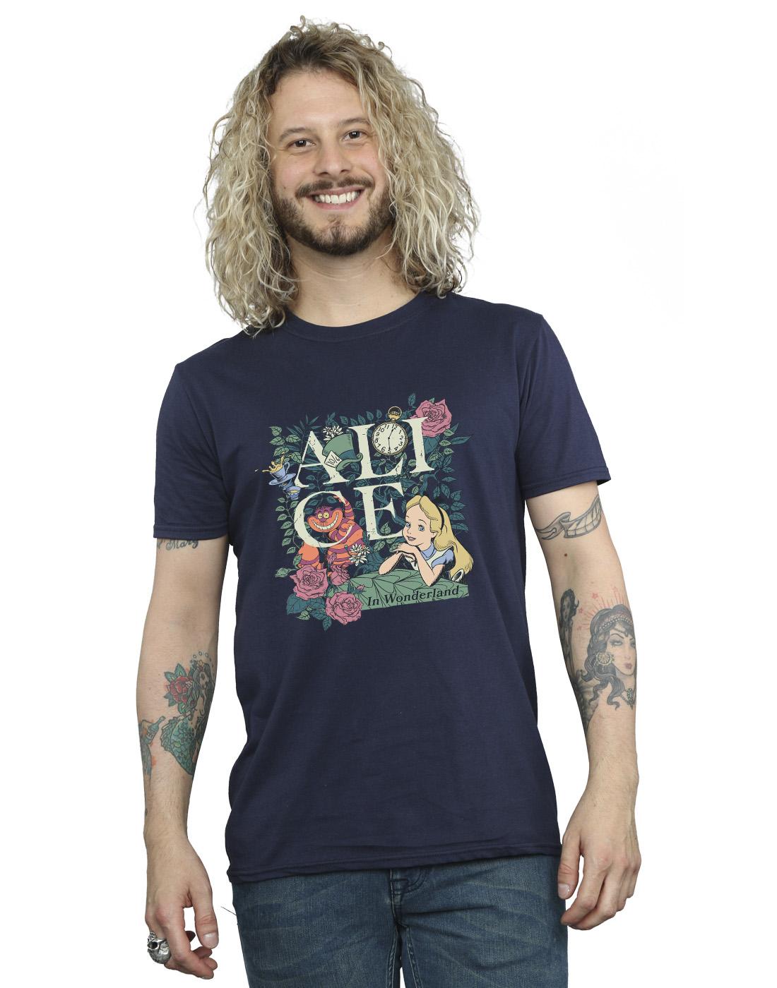 Navy Blue - Back - Disney Mens Alice In Wonderland Leafy Garden T-Shirt