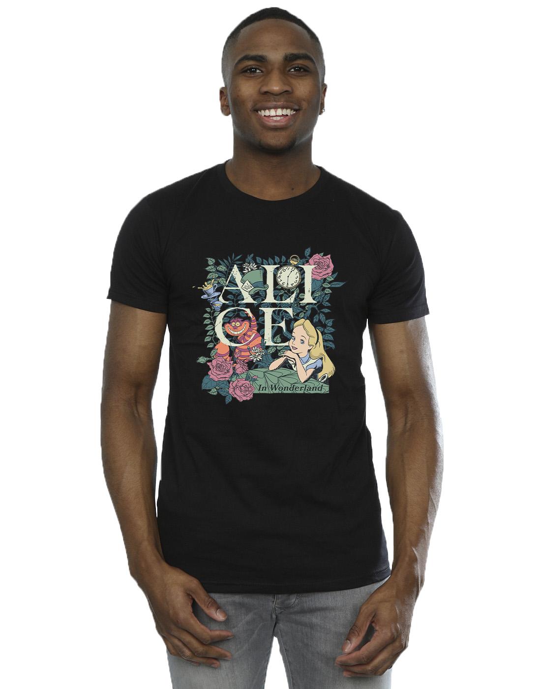 Black - Back - Disney Mens Alice In Wonderland Leafy Garden T-Shirt