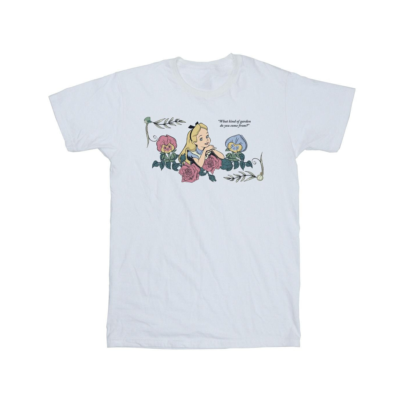 White - Front - Disney Mens Alice In Wonderland What Kind Of Garden T-Shirt