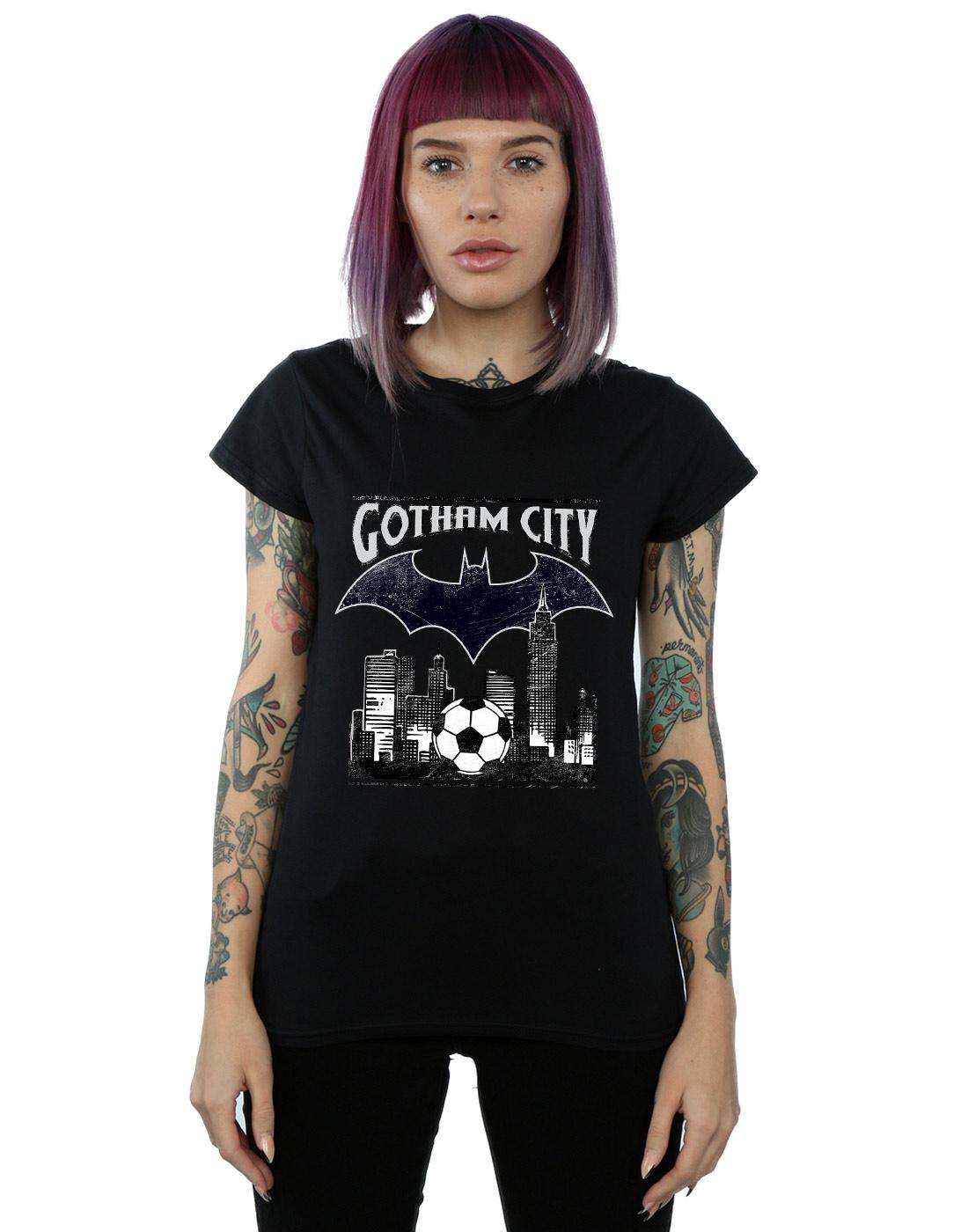 Black - Back - DC Comics Womens-Ladies Batman Football Gotham City Cotton T-Shirt
