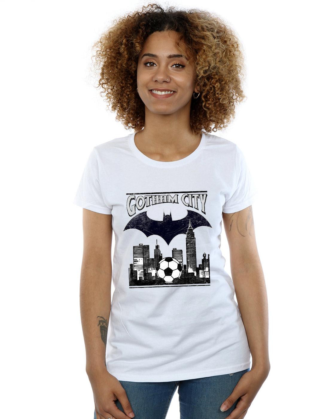 White - Back - DC Comics Womens-Ladies Batman Football Gotham City Cotton T-Shirt