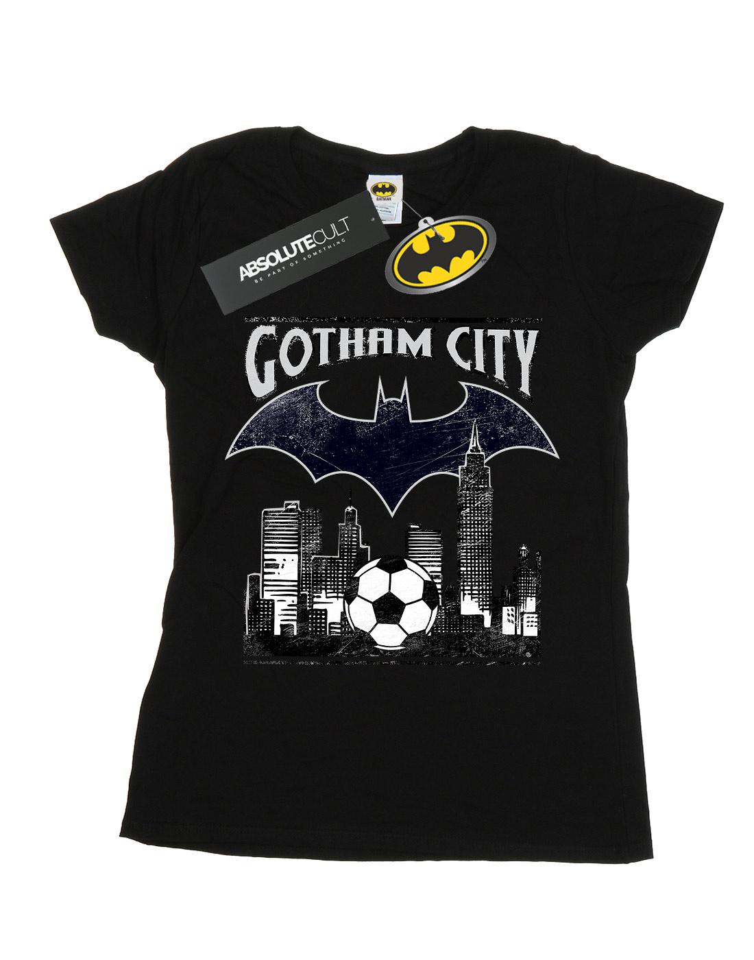 Black - Front - DC Comics Womens-Ladies Batman Football Gotham City Cotton T-Shirt