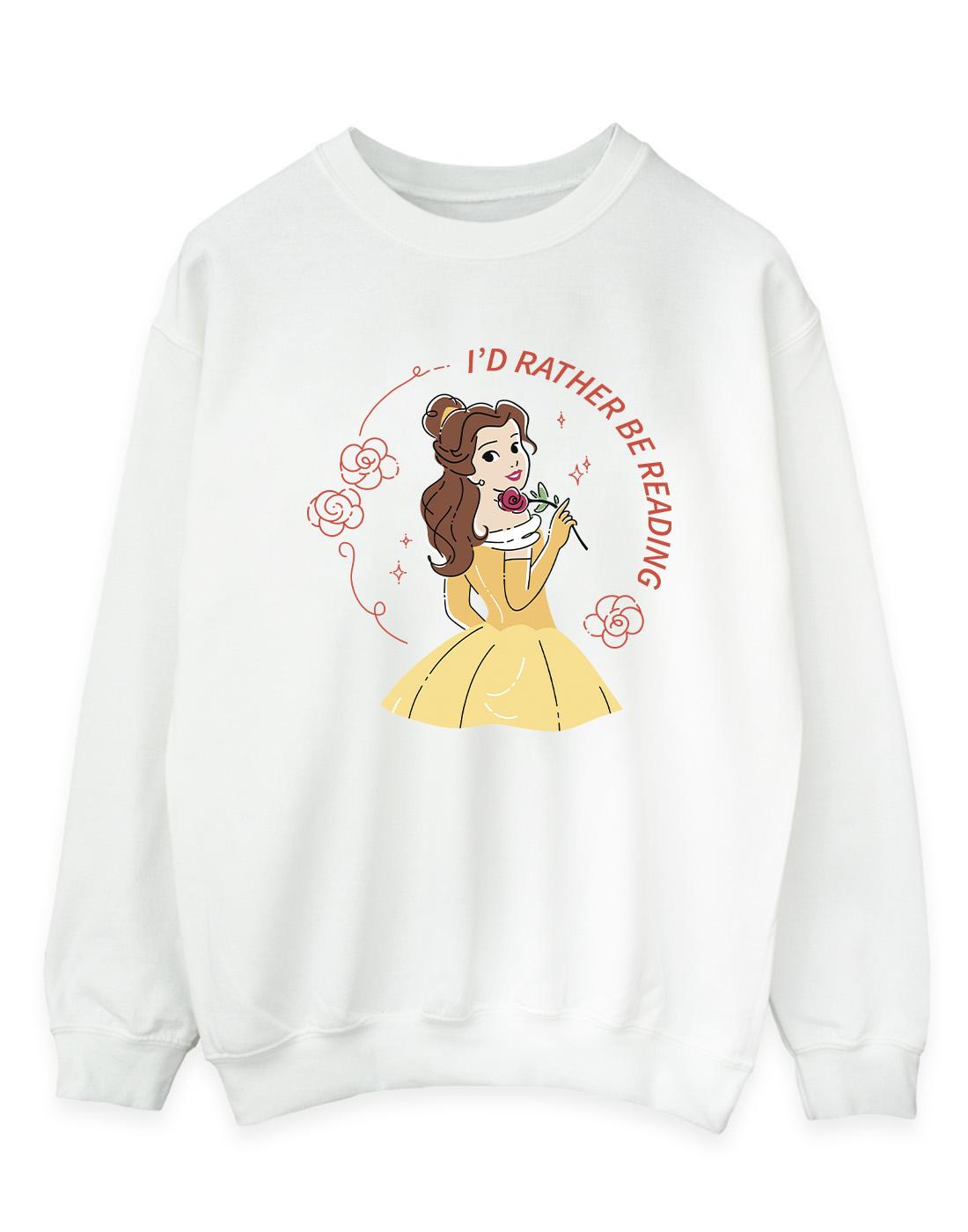 White - Front - Disney Womens-Ladies Beauty And The Beast I´d Rather Be Reading Sweatshirt