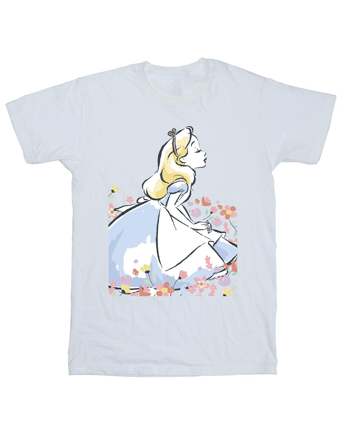 White - Front - Disney Mens Alice In Wonderland Sketch Flowers T-Shirt