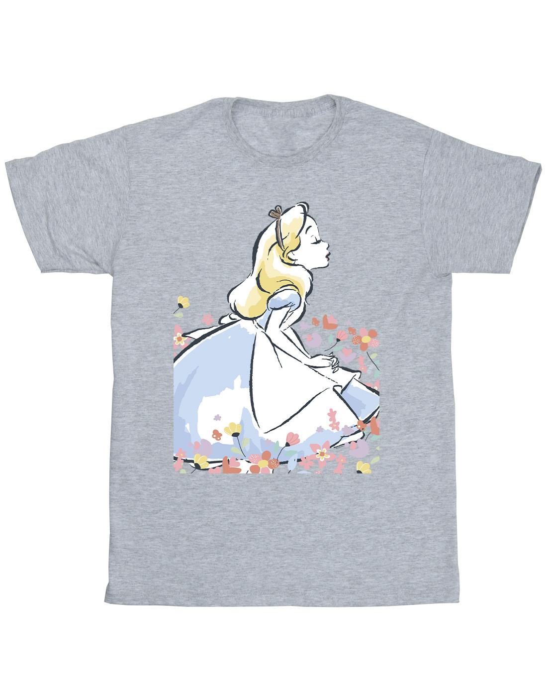 Sports Grey - Front - Disney Mens Alice In Wonderland Sketch Flowers T-Shirt