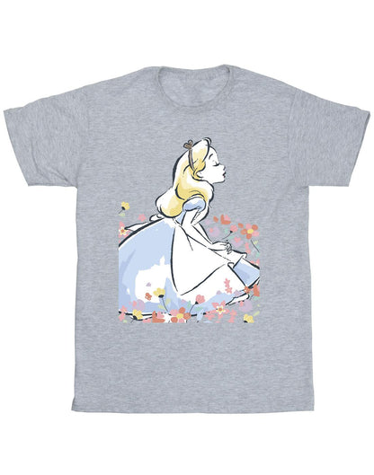 Sports Grey - Front - Disney Mens Alice In Wonderland Sketch Flowers T-Shirt