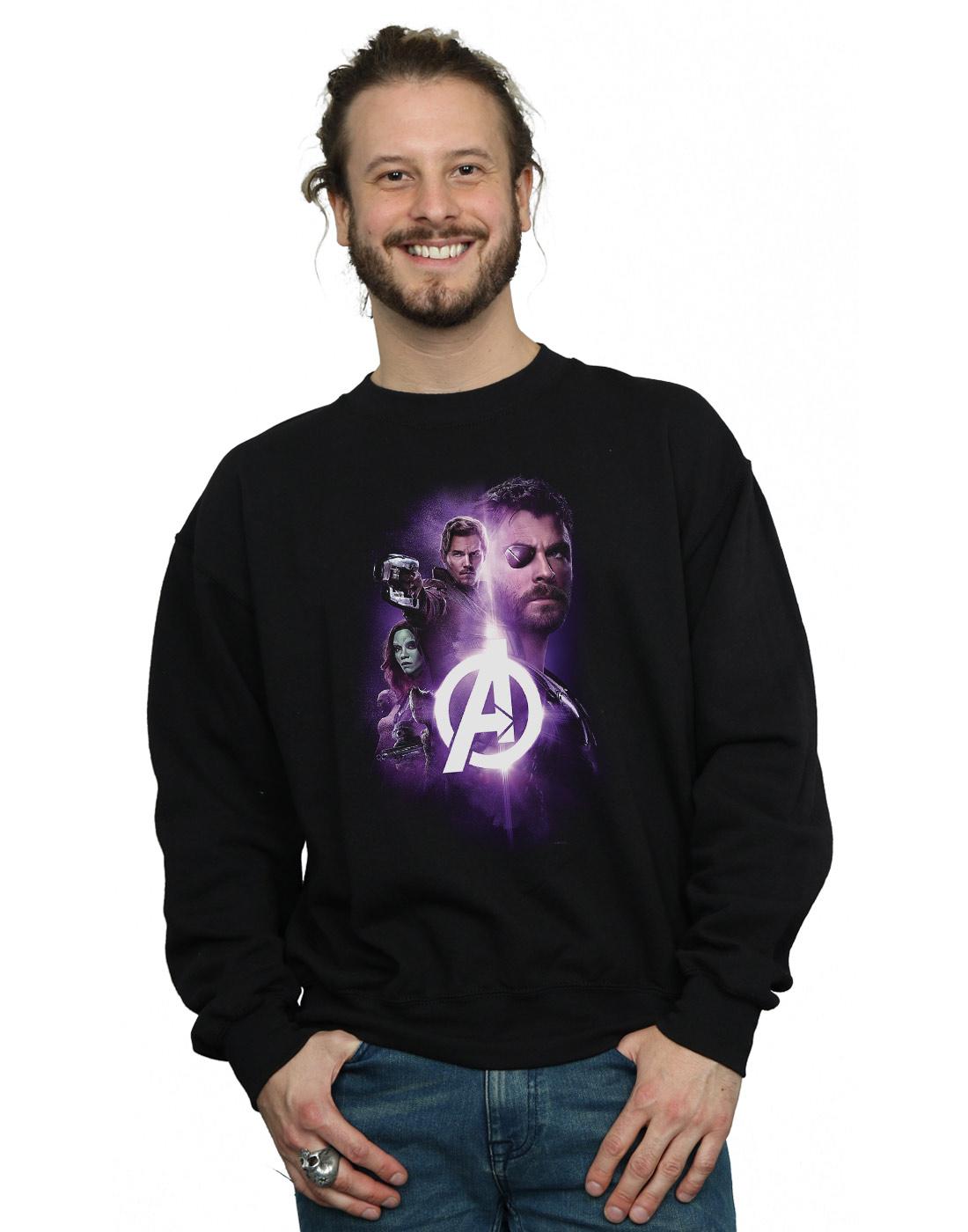 Black - Back - Marvel Mens Avengers Infinity War Thor Guardians Team Up Cotton Sweatshirt