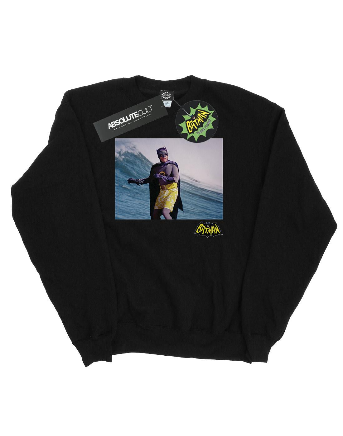 Black - Front - DC Comics Girls Batman TV Series Surfing Logo Sweatshirt