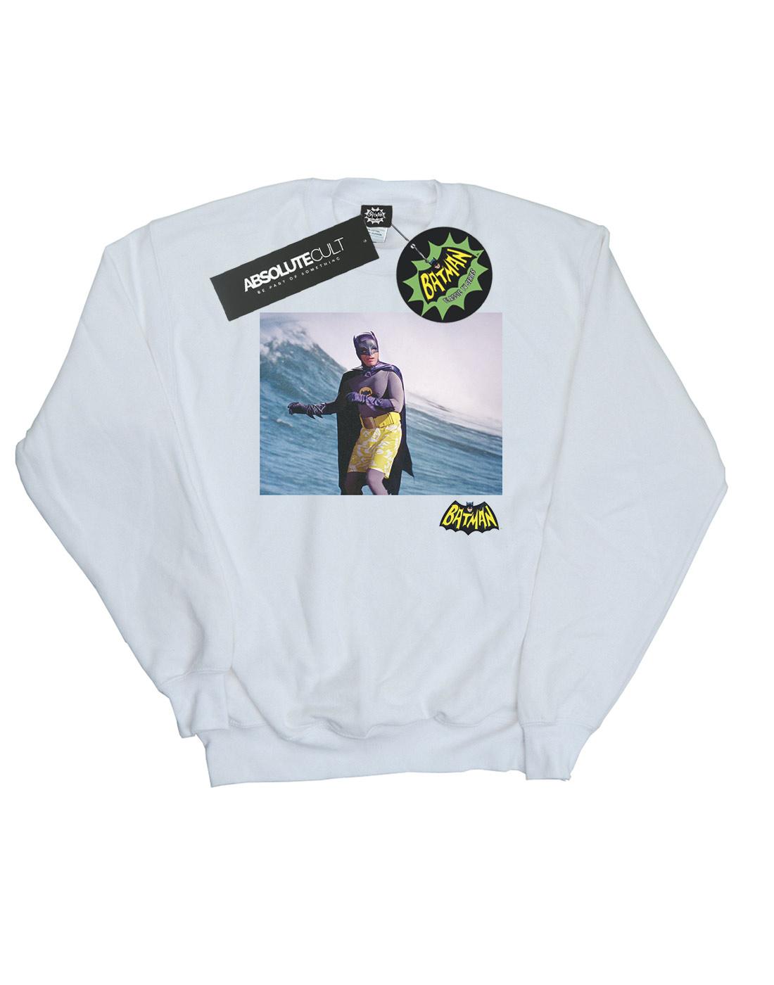 White - Front - DC Comics Girls Batman TV Series Surfing Logo Sweatshirt