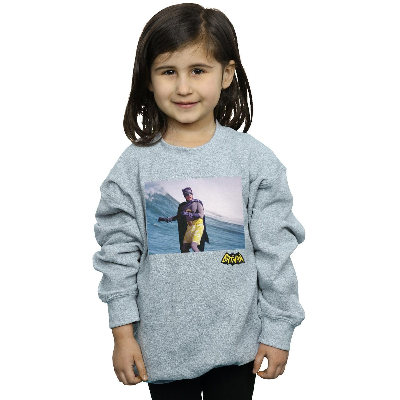 Sports Grey - Back - DC Comics Girls Batman TV Series Surfing Logo Sweatshirt